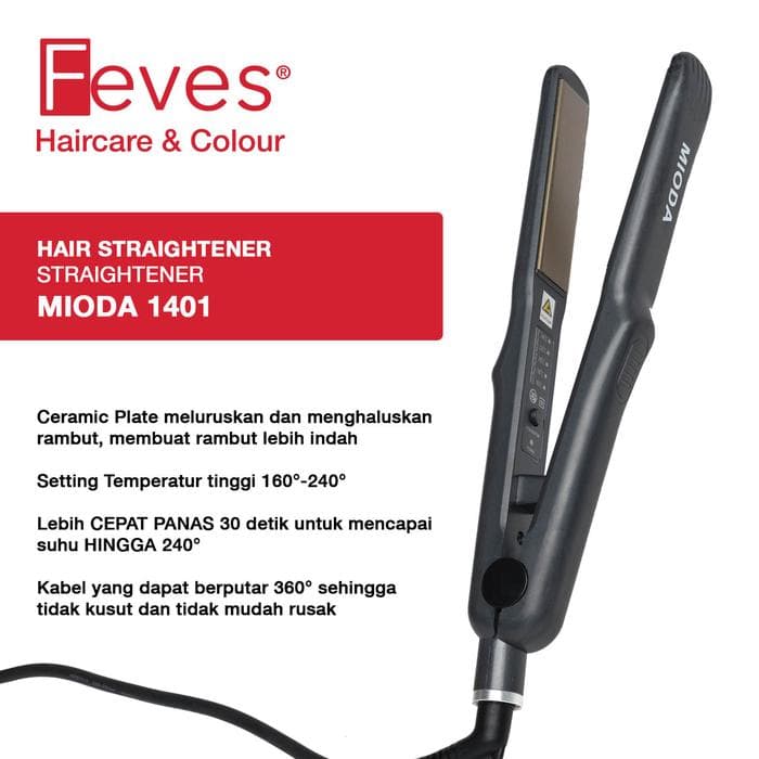 Mioda 1401 Catok Rambut Lurus & Gelombang Tahan Lama 190-250W Ceramic Plate Display Digital 160-240°C Hair Straightener Kering Meluruskan Curly – foto produk